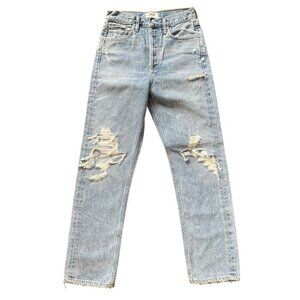 Agolde 90’s High Rise Loose Fit Medium Wash Distressed Jeans in Fallout Size 24